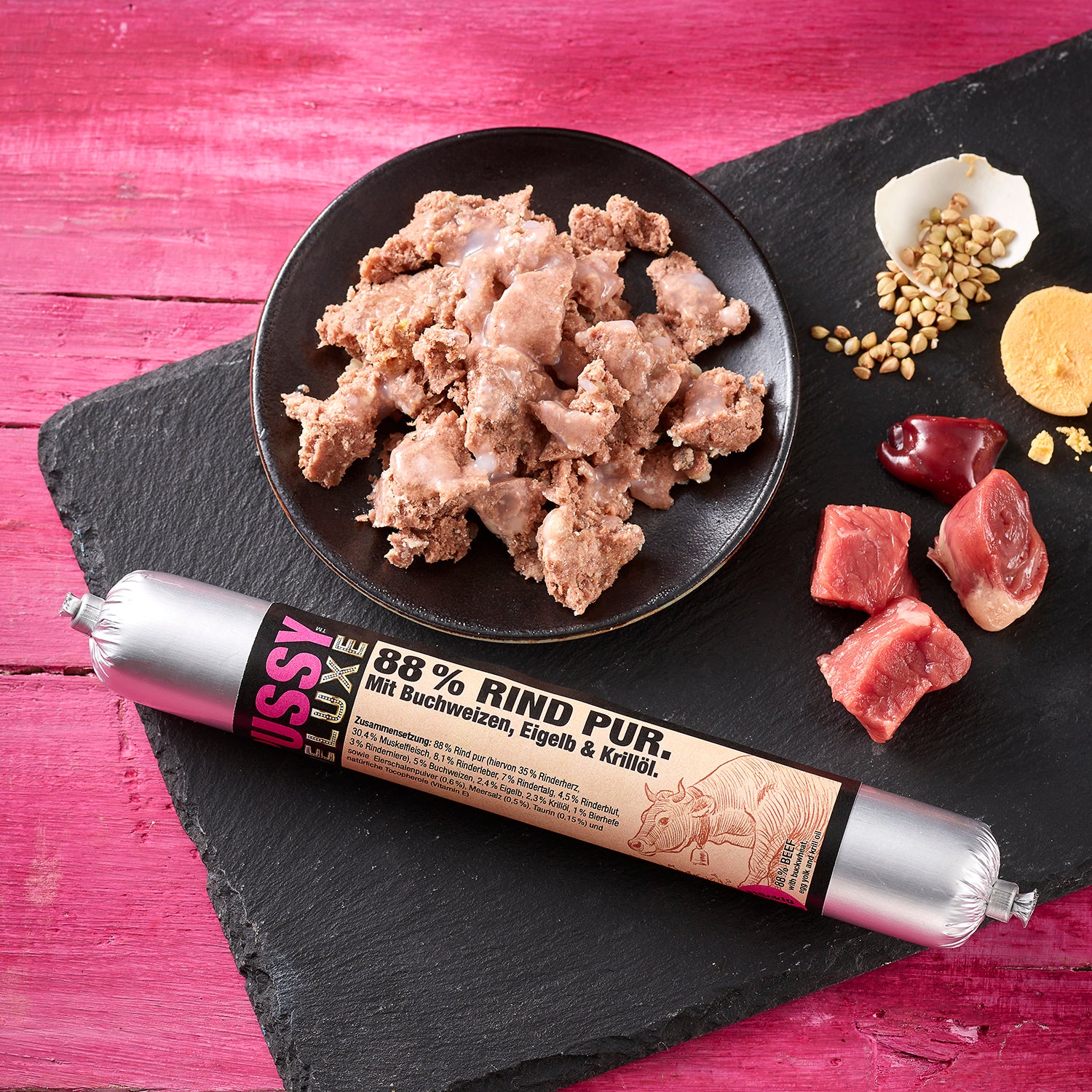 Pussy Deluxe Rind pur mit Buchweizen, Eigelb und Krillöl Stückig - Image 2