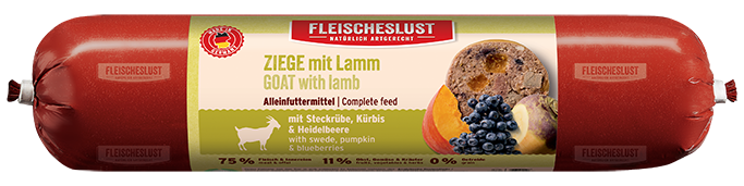 Ziege mit Lamm mit Steckrübe, Kürbis & Heidelbeere