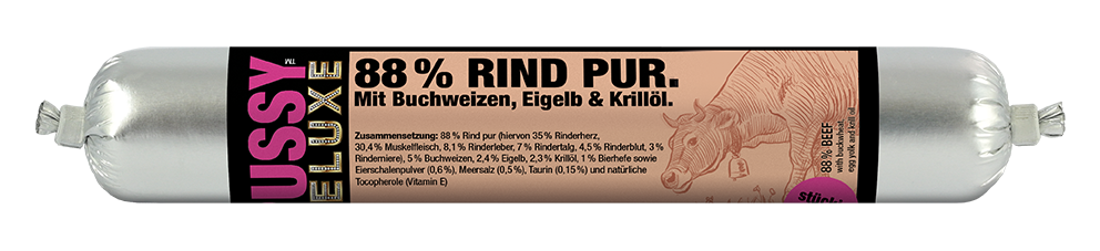 Pussy Deluxe Rind pur mit Buchweizen, Eigelb und Krillöl Stückig